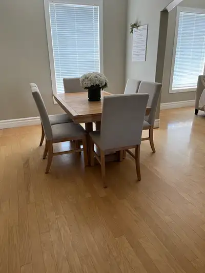 Dining table and 6 chairs, View more