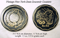 Vintage, New York State’s cities map on souvenir coasters, 1950s