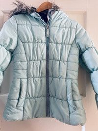 Girls Faux Fur Ski Jacket (size 10) Aqua