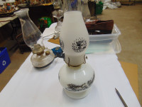Vintage CURRIER & IVES COUNTRY WINTER Milk Glass Oil + SHADE