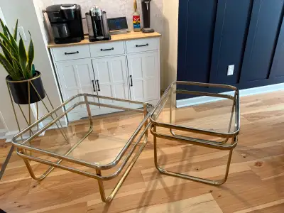 Mid Century Modern brass nesting tables, View more