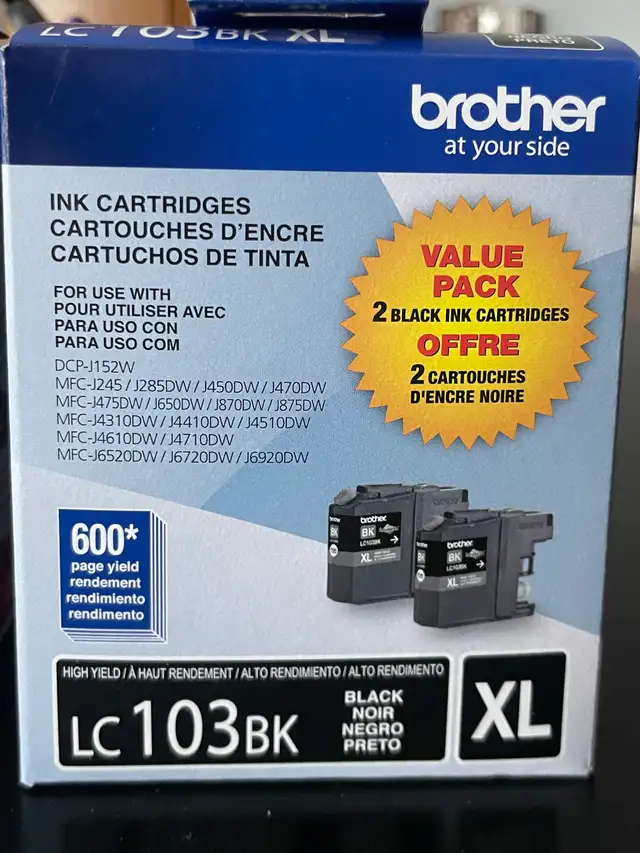 Brother ink cartridges Black LC103 & 3 color LC103CL value Pack in Printers, Scanners & Fax in Longueuil / South Shore - Image 2