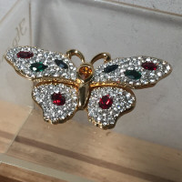 Old Swarovski Gold Plated Pave Multi Color Crystals Butterfly Br