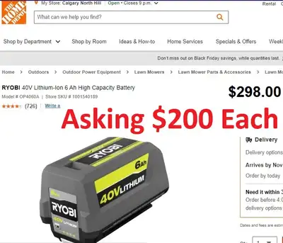 Ryobi 40 Volt Batteries and Chargers – See Description, View more