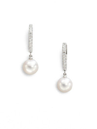 18k White Gold Filled Bridal Pearl Drop Dangle Earrings - New