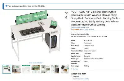 White Computer Desk / Gaming Desk with Storage Shelf, View more