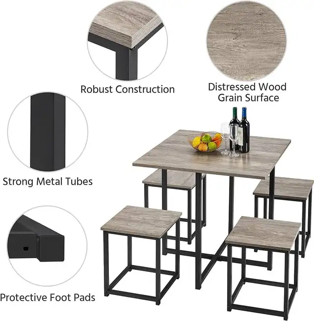 5pc Dining Table Set - Industrial Kitchen Table & Chairs Set in Dining Tables & Sets in Markham / York Region - Image 6