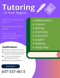 Math/Science Tutoring in York Region