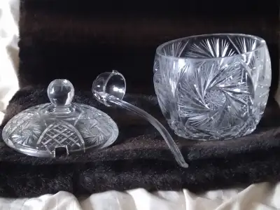 vintage pinwheel bowl with cover and laddle, View more