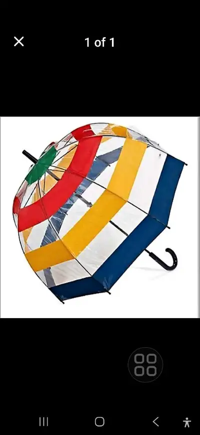 Stay dry in style with this Totes clear bubble umbrella, featuring a fun and colourful striped desig...