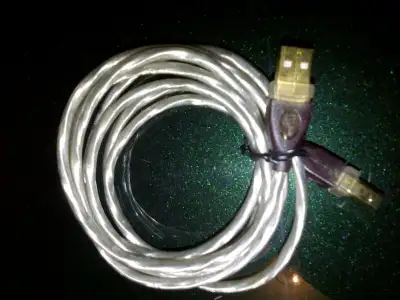 USB Printer cable with silver braid and gold contacts, View more