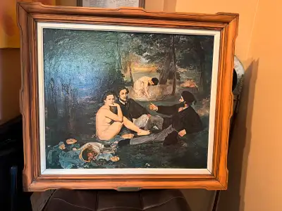 1- Reproduction avec touche de vernis au pinceau avec très beau cadre : 10$ Déjeuner sur l’herbe 29...