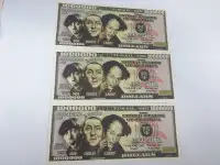 3 Three Stooges $1,000,000 Million dollar paper bills collectibl