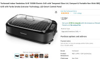 Techwood Indoor Smokeless Grill 1500W Electric Grill Temper Glas