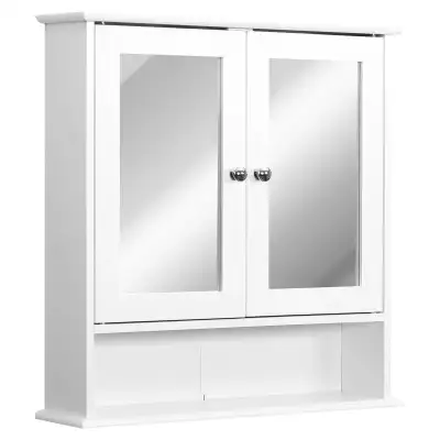 Wall-Mounted Bathroom Mirror Cabinet with Double Doors, White, View more