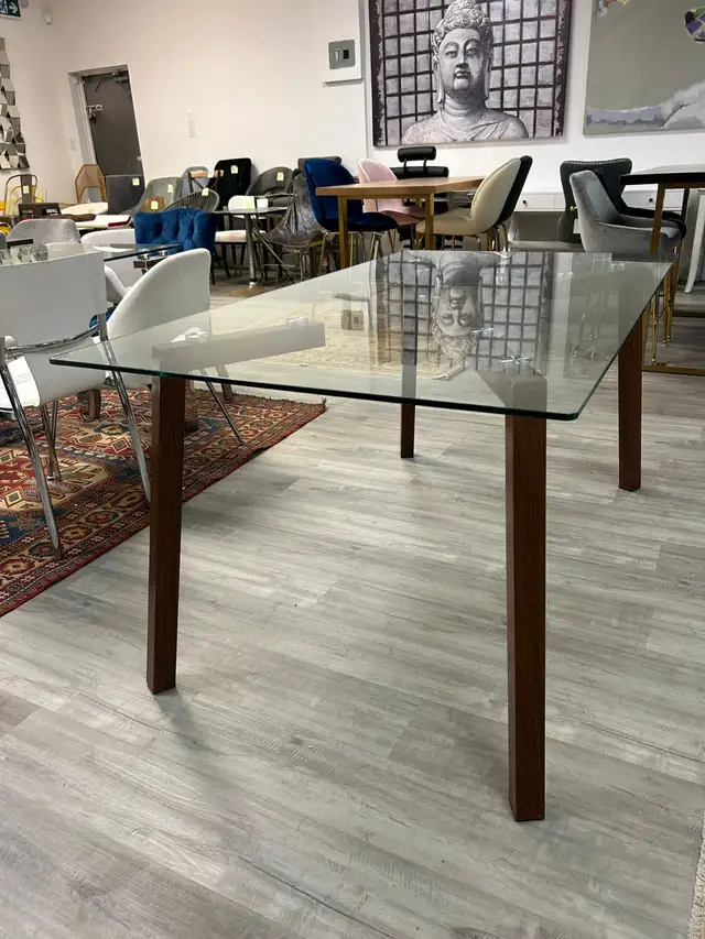 Glass Dining Table | Walnut Legs | NOW ON LOW PRICE! in Dining Tables & Sets in City of Toronto - Image 3