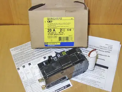SQUARE D QOB 20 AMP 2 POLE EPD GFI 30 MA CIRCUIT BREAKER ~ NEW!, View more