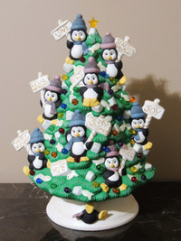 Vintage 17" Clay Magic Ceramic Penguin Christmas Tree