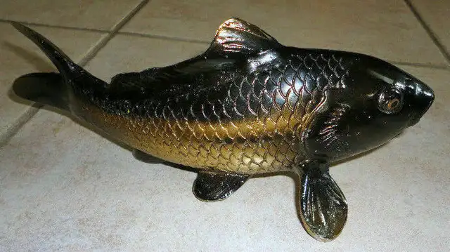 Antique Brass Carp Fish Figurine – Feng Shui Good Luck Symbol in Arts & Collectibles in London - Image 8