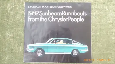 For sale is an original 1969 Chrysler Sunbeam Runabouts Brochure, located in Penticton, flat rate sh...