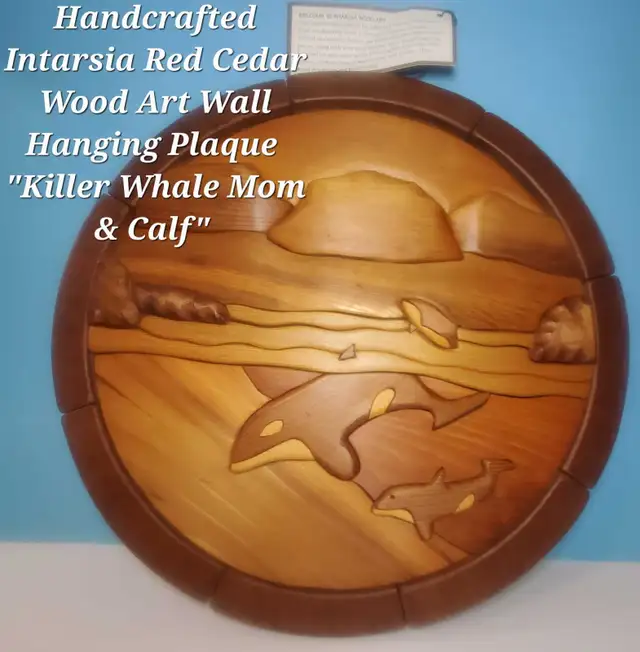 Handcrafted Intarsia Red Cedar Wood Art"Killer Whale Mom & Calf  in Home Décor & Accents in Ottawa - Image 2