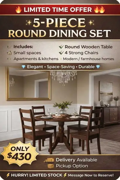 HOT DEAL 5-Piece Round Dining Table Set – 4 Chairs – Modern S, View more