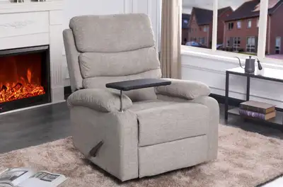 Swivel Rocker Recliner Chair In Beige Chenille Linen Fabric.., View more