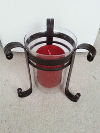 Large Brand New Glass Candle Holder (metal frame), candle incl