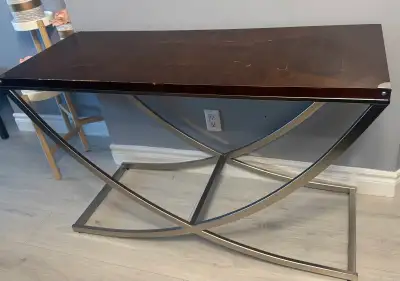 Modern Dark Wood Console Table with Metal Base, View more