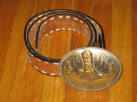 Men's Western Leather Belt with Handpainted Rattlesnake Design