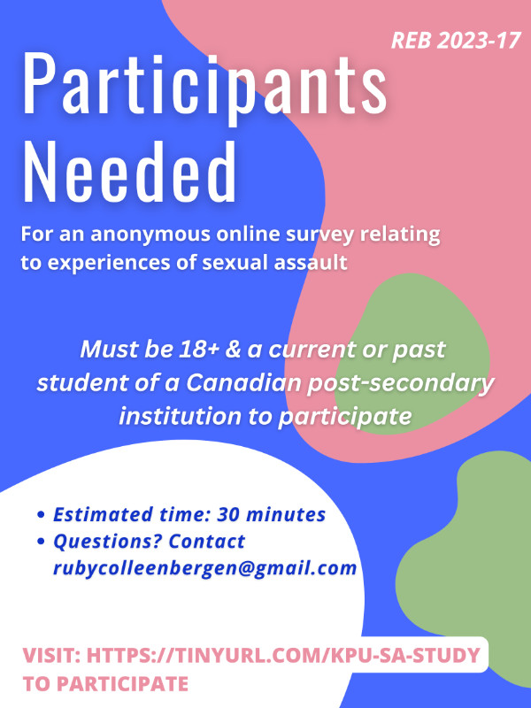 ONLINE RESEARCH STUDY OPPORTUNITY ON SEXUAL ASSAULT in Volunteers in Burnaby/New Westminster