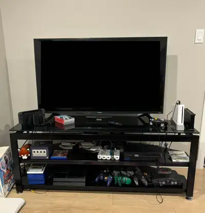 Black TV Stand with Glass Shelves, View more