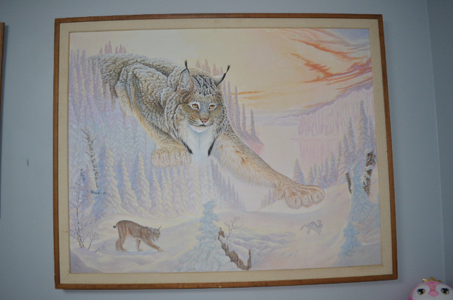 LARGE OIL ON CANVASS PAINTING THE LYNX SCENE  42 X 36 INCH in Arts & Collectibles in Mississauga / Peel Region - Image 2