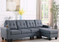 New 2 Pc Sectional Fabric Sofa with Cup Holder Grey Big Offer