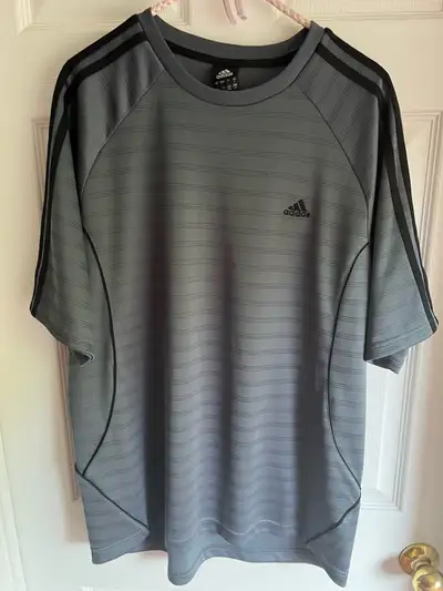 Mens Adidas Grey stripe shirt Size Large , View more