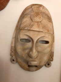 MASK - Alabaster Mayan Mask 15.5” tall x 11” wide
