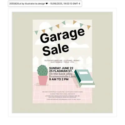 Having a garage sale this Sunday at 25 Flagman Street, but in the garage, so behind the house in the...