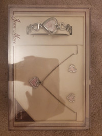 Matching Pink Heart Necklace, Earrings and Watch - Jean Marc