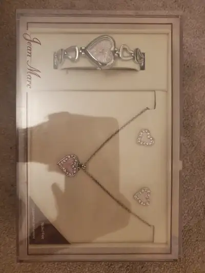 Matching Pink Heart Necklace, Earrings and Watch - Jean Marc, View more