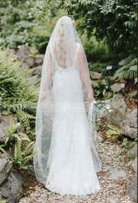 Floor Length Chapel Wedding Veil with Attached Hairpiece