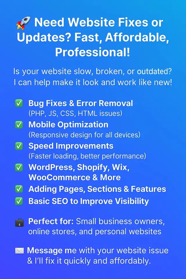WordPress & Shopify Website Fixes - Flat $100595518201015848962