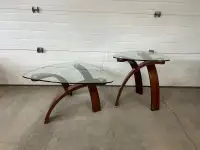 Wood and Glass Coffee Table and End Table Set