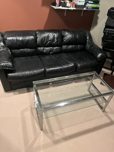 Need to furnish a small room with one stop shopping? - Leather Couch in great shape - 81 x 36 - 2 ti...