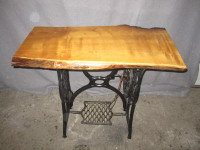 VERY RARE 1860s SINGER N.Y. CAST IRON BASE LIVE EDGE TABLE MINT