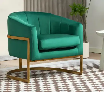 Mid-century modern green velvet gold frame armchairs pair (2), View more