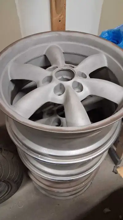Four cragar rims for chev/gmc 6 bolt truck Faces were soda blasted . Has a raw finish. Was going to...