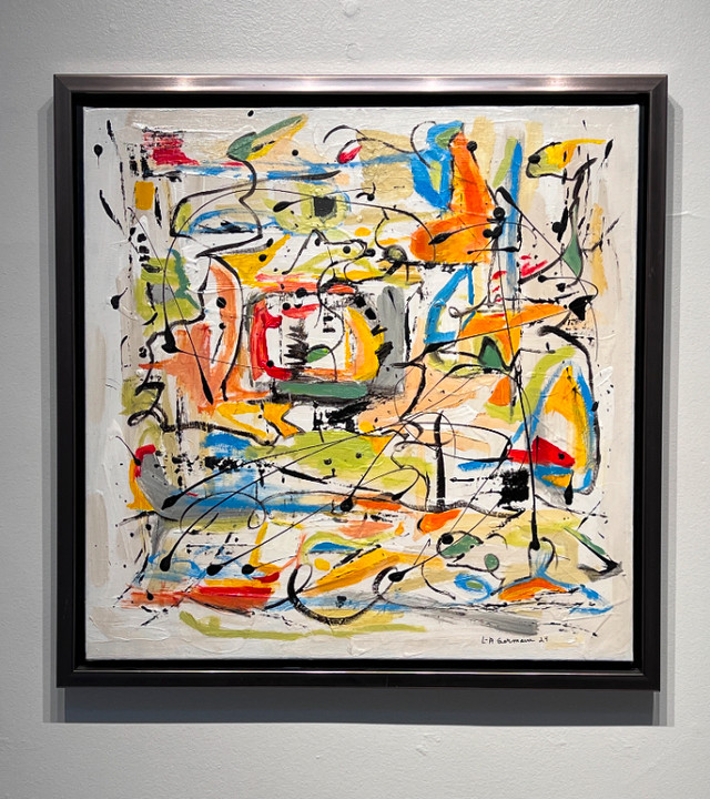 Lili-Anne Germain "Gin Fizz" acrylique signée, encadrée, 20 x 20 dans Art et objets de collection  à Longueuil/Rive Sud