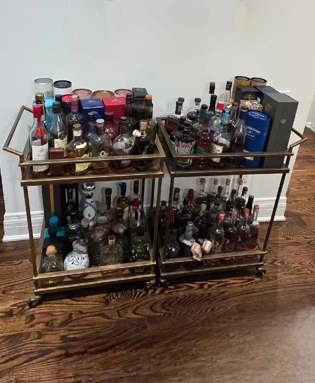 Rolling Bar Cart: Antique Gold Metal Frame w/Wood accent Shelves in Other in City of Toronto - Image 11