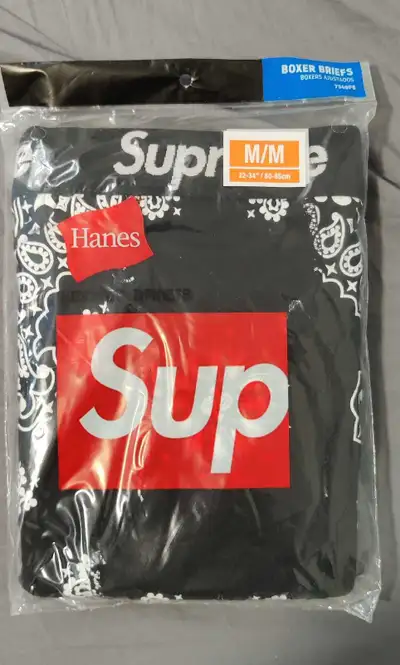 SUPREME HANES BLACK BANDANA BOXER BRIEFS (M), View more