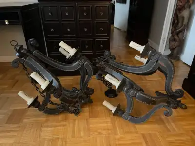 2 Large Chandeliers – Crafted from Solid Wood & Leather, View more